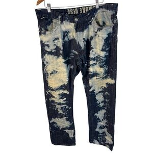 SMOKE RISE Jeans Men Y2K Moto Zipper Punk Acid Wash Paint Splatter Grunge Rock